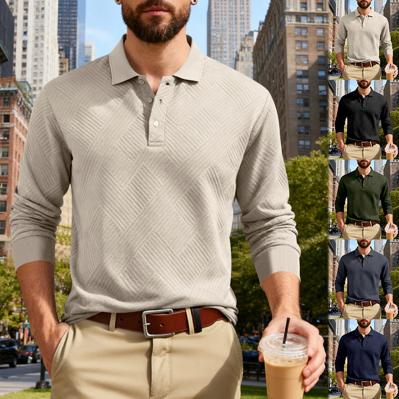 Herren nan langärmeliges Poloshirt aus strukturiertem Jacquardstrick R&B