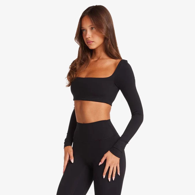 Damen Sportliches Langarm Crop-Top R&B