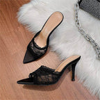 Damen elegante Mules mit Spitze und feiner Spitze R&B