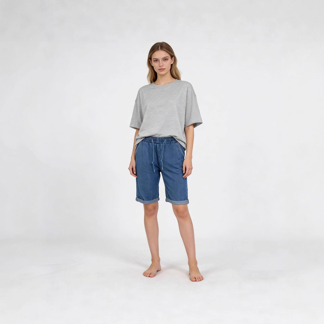 Damen Jeans-Shorts mit elastischem Bund und praktischen Taschen R&B