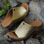 Damen Wedge-Pantoletten mit elegantem Krokodil-Look und komfortabler Sohle R&B