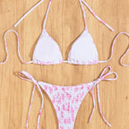 Damen Triangel-Bikini mit verspieltem Leo-Design und verstellbaren Bändern R&B