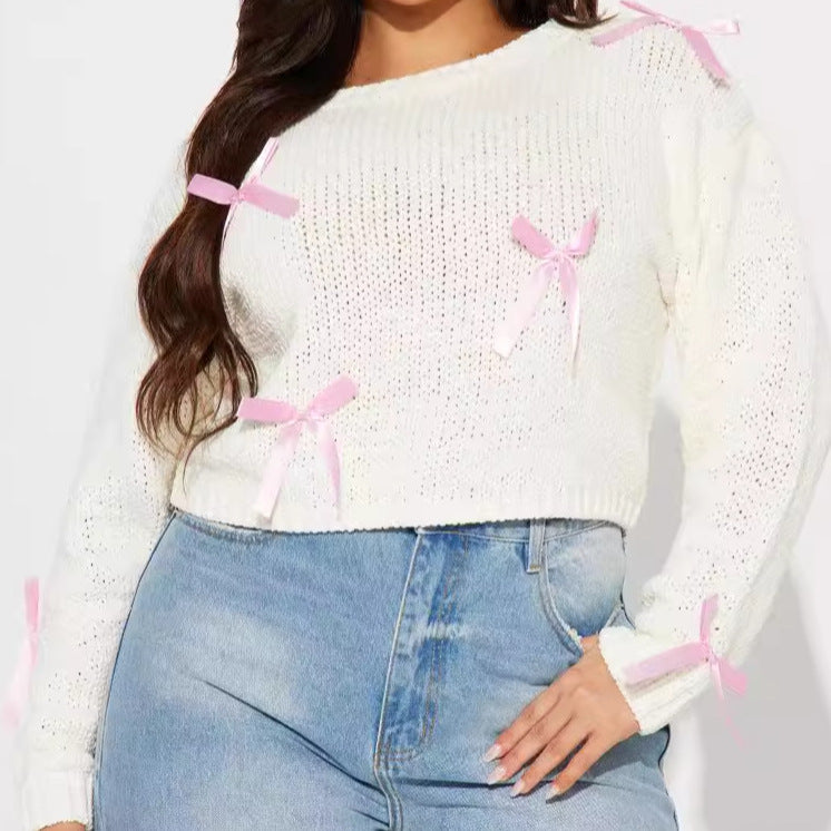 Damen Süßer Strickpullover mit Schleifen-Applikationen R&B