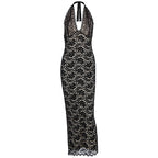 Damen Elegantes Spitzenmaxikleid mit halterndem Dekolleté R&B