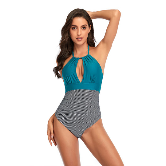Damen Eleganter Einteiler Badeanzug mit tiefem V-Ausschnitt und geschmeidigem Stoff R&B
