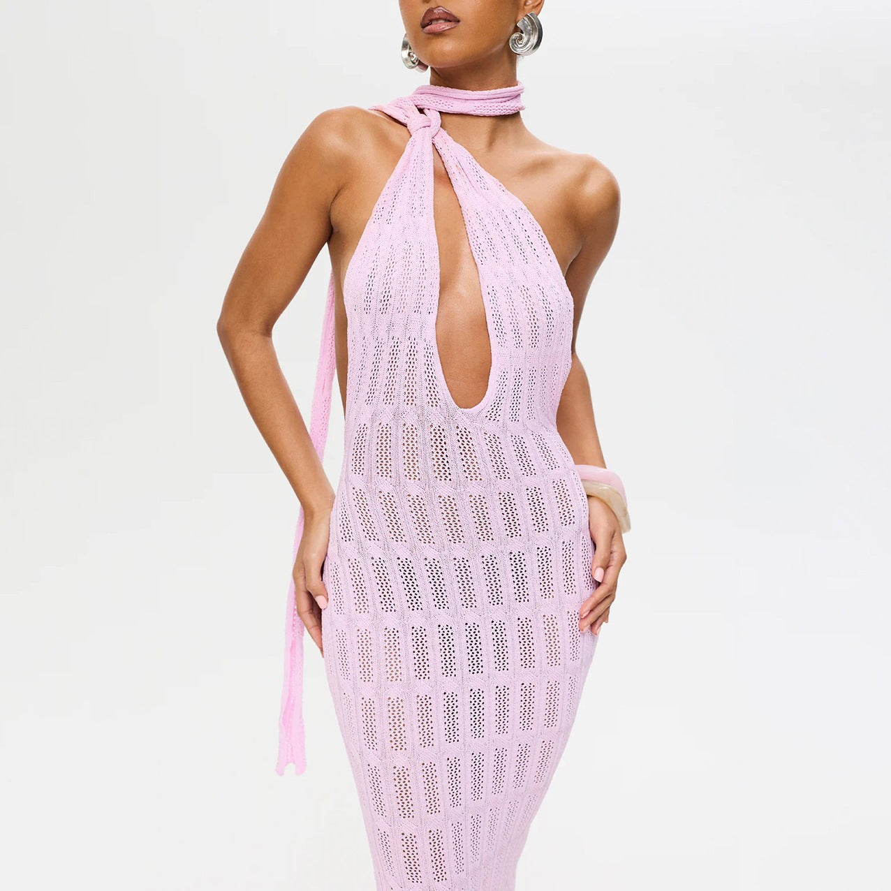 Damen trendiges Netzkleid mit Bindegürtel R&B