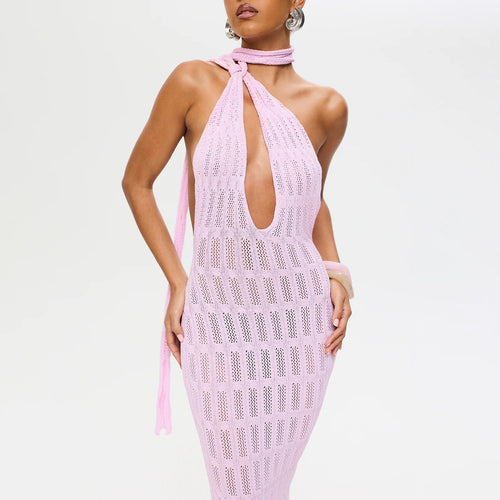 Damen trendiges Netzkleid mit Bindegürtel R&B