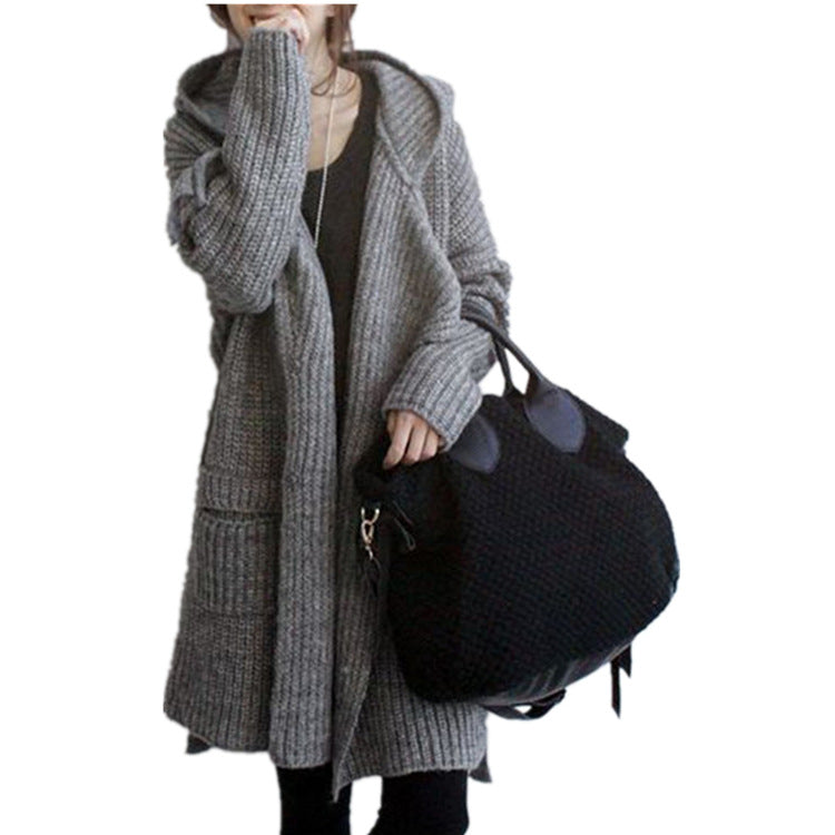 Damen Hüttenstrickmantel mit Gürtel und großen Taschen R&B