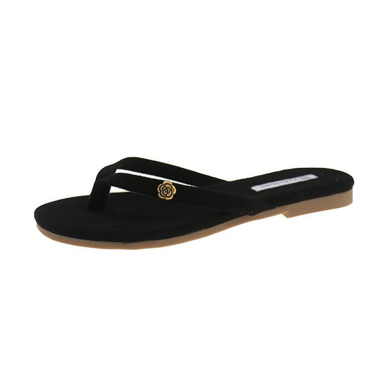 Damen modische Zehentrenner-Sandalen mit eleganter Blumenapplikation R&B