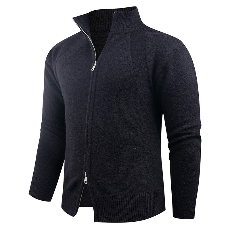 Herren hochwertige Strickjacke mit modernem Reißverschluss und hochgezogenem Kragen R&B