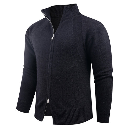Herren hochwertige Strickjacke mit modernem Reißverschluss und hochgezogenem Kragen R&B