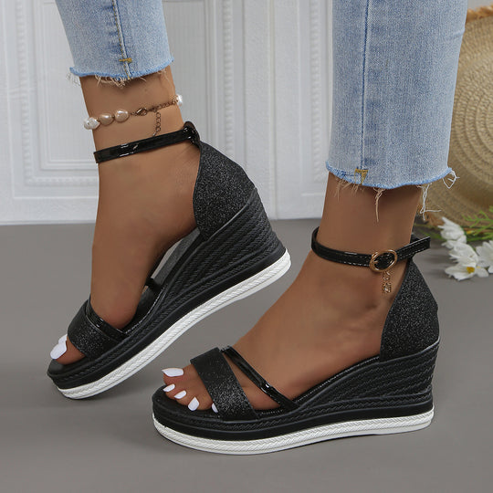 Damen Wedge-Sandalen mit funkelndem Obermaterial und elegantem Riemendesign R&B