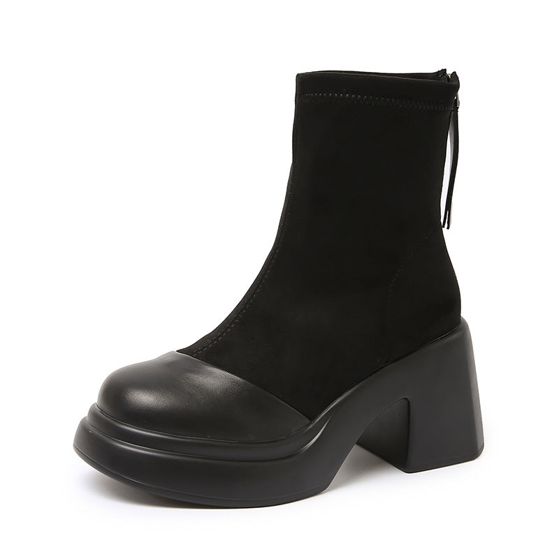 Damen Hochfront Stiefeletten mit modischem Blockabsatz und elastischem Material R&B