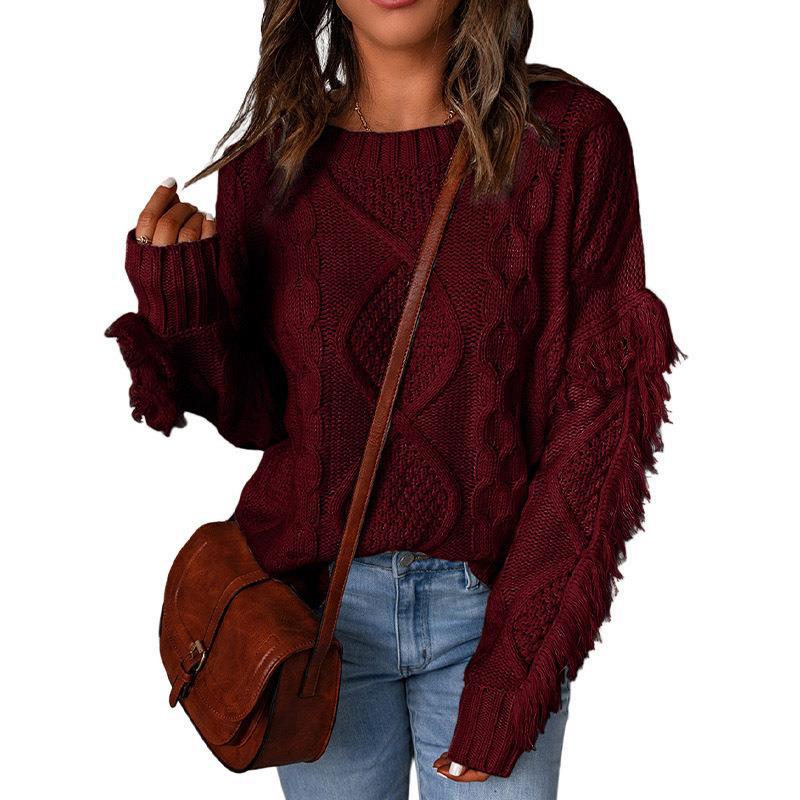 Damen Grobstrickpullover mit überschnittenen Schultern und elastischen Bündchen R&B