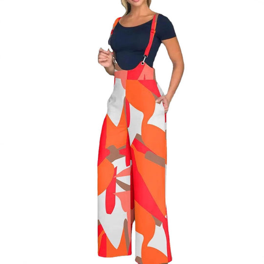 Damen modische Latzhose mit weitem Bein und buntem Grafikdesign R&B