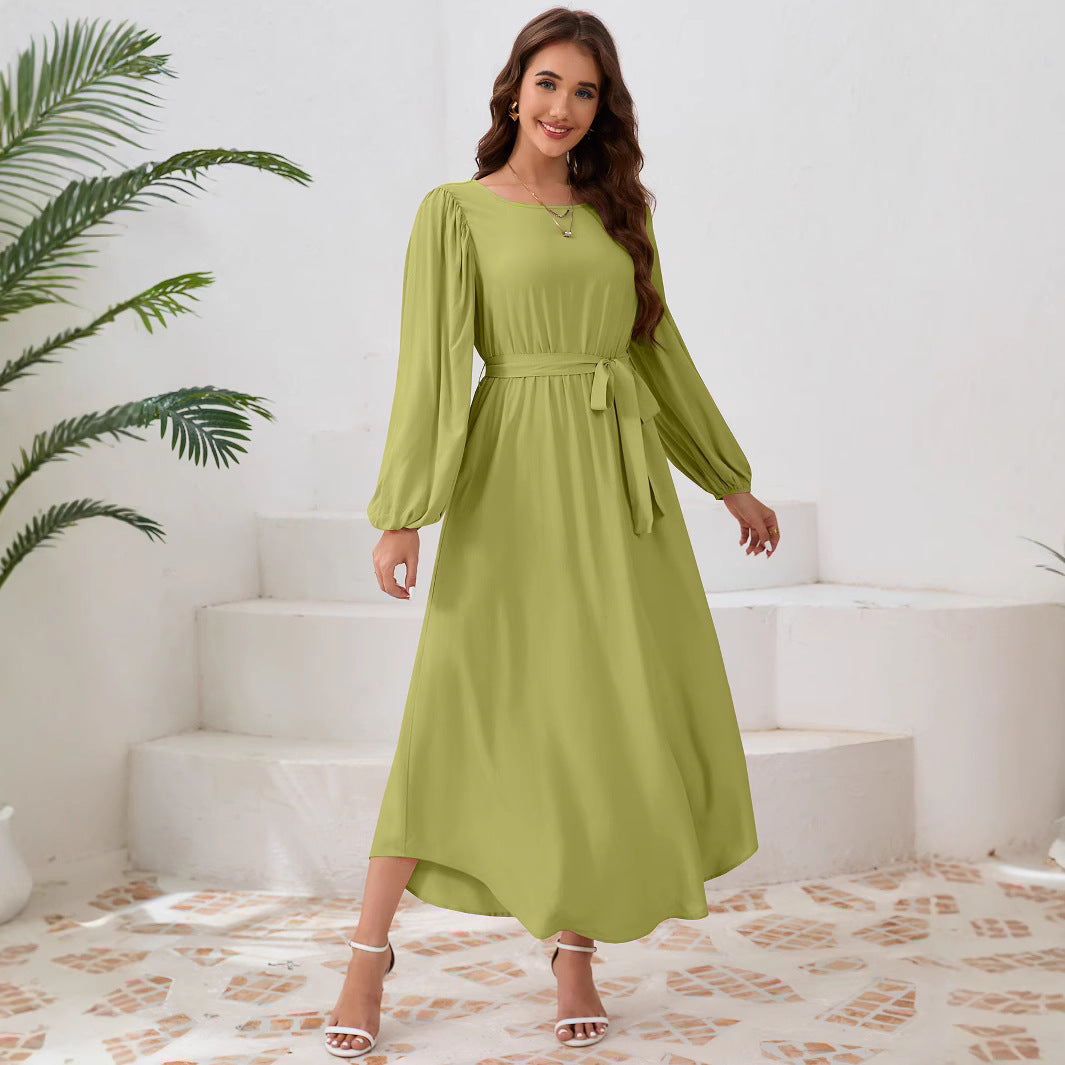 Damen Elegantes Maxikleid mit weitem Schnitt und Ballonärmeln R&B