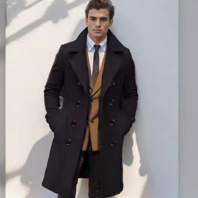 Herren eleganter Langmantel mit gefüttertem Innenfutter und stylischem Kragen R&B