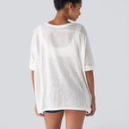 Damen lässiges Oversized T-Shirt mit seitlichen Schlitzen und umgeschlagenen Ärmeln R&B