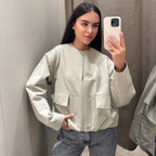 Damen modische Übergangsjacke mit großen Taschen und elastischem Bund R&B