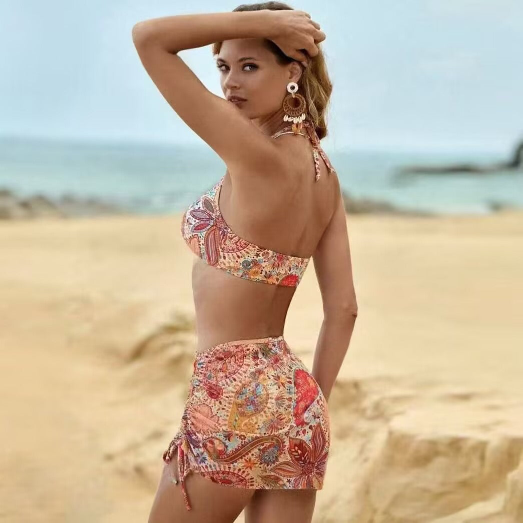 Damen Bikini-Set mit dekorativem Knoten und modischem Rock R&B
