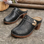 Damen elegante Clogs mit modischem Blumendesign und geschmackvoller Schnalle R&B
