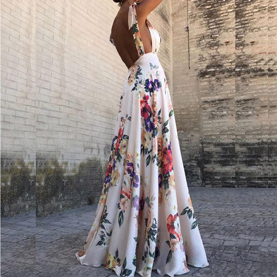Damen elegantes Maxikleid mit floralem Design und seitlichem Schlitz R&B