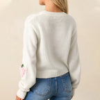 Damen Strickpullover mit Erdbeer-Applikationen und lässigem Schnitt