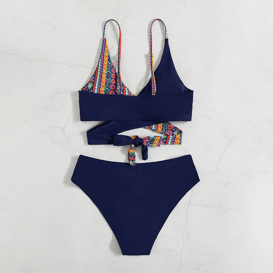 Damen Triangel-Bikini mit modischem geometrischen Muster und verstellbaren Trägern R&B
