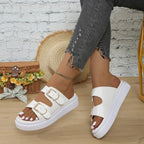 Damen Wedge-Pantoletten mit modischen Doppelriemen und trendigem Plateau-Heel EB