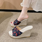 Damen Wedge-Pantoletten mit fruchtigem Muster und rutschfester Sohle R&B