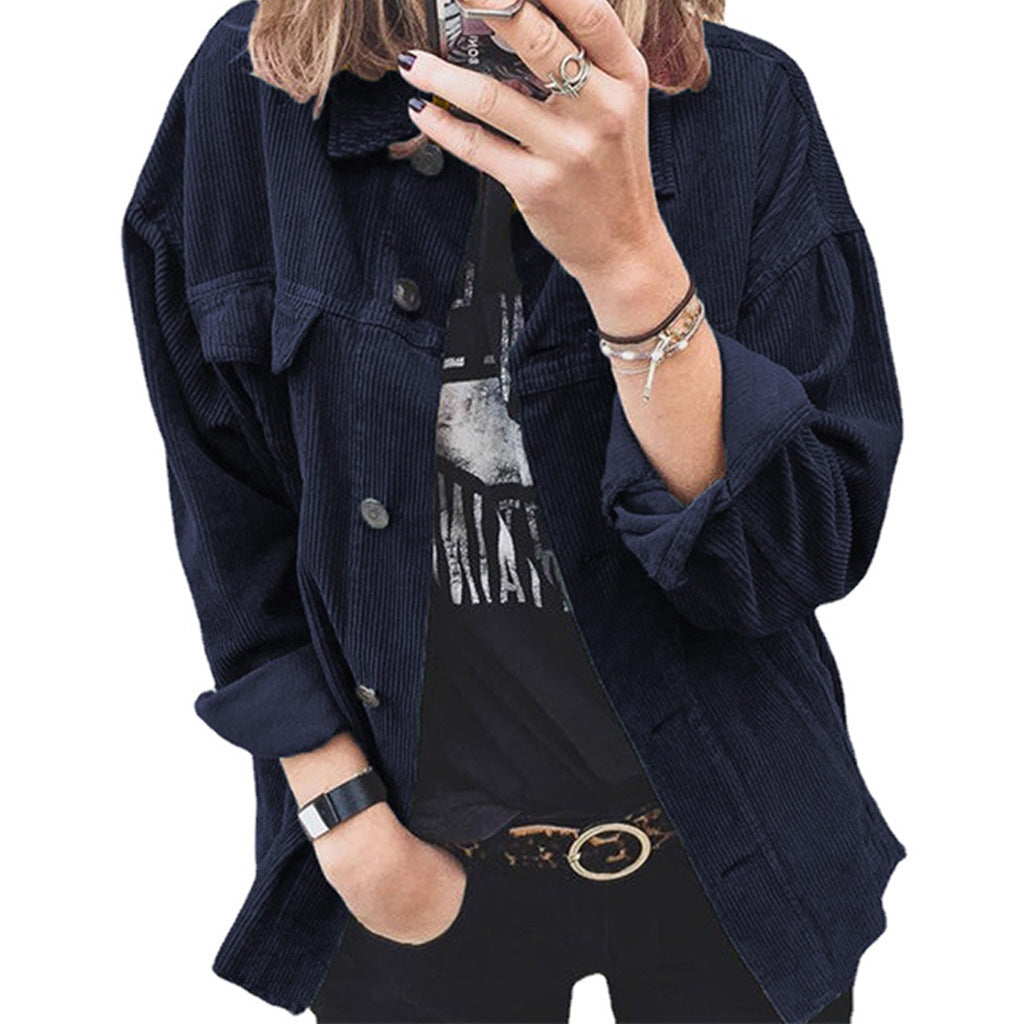 Damen modische Cordjacke mit praktischen aufgesetzten Taschen und lässigem Schnitt R&B