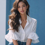 Damen Elegante Bluse mit Rüschendetails und hochwertigem Baumwollstoff R&B