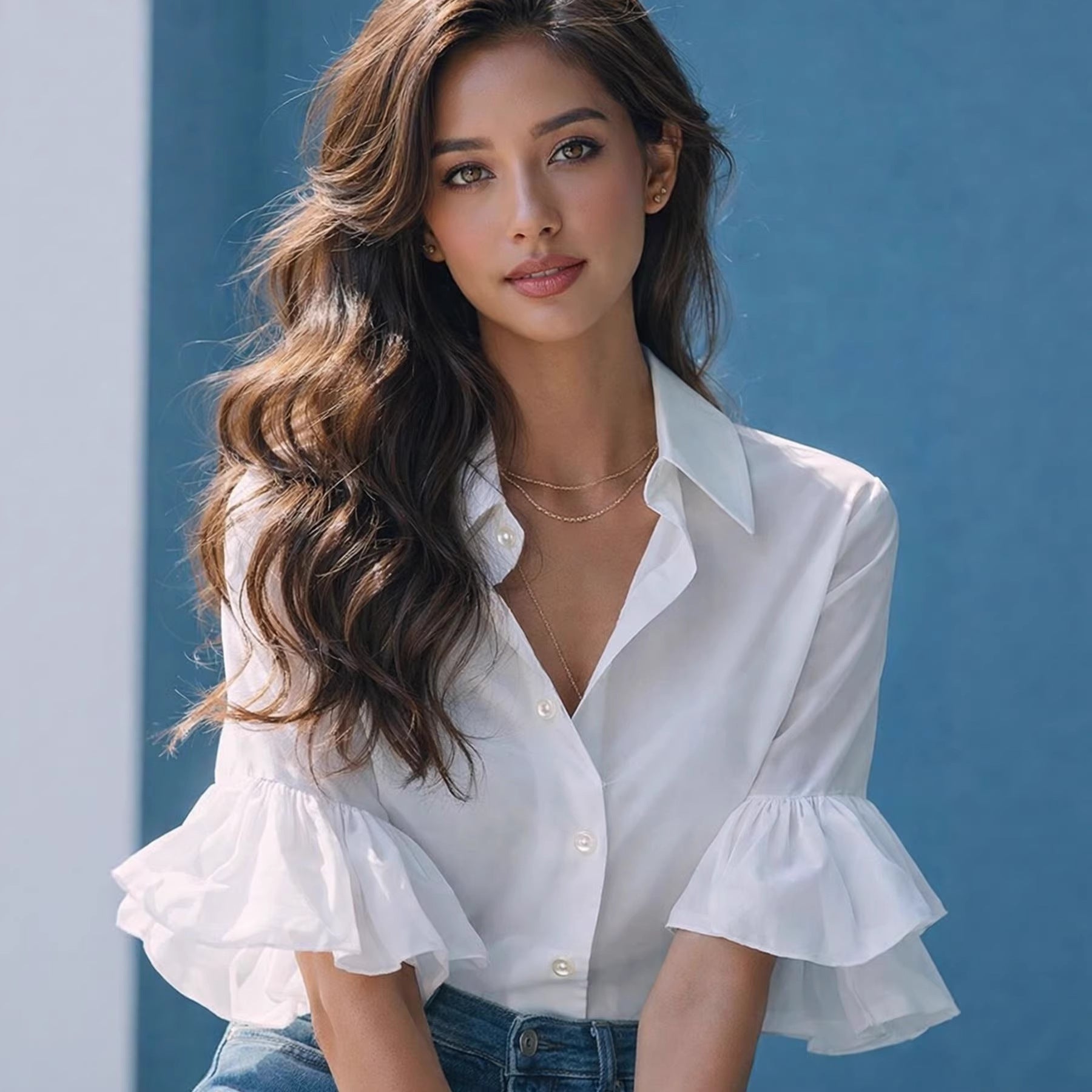 Damen Elegante Bluse mit Rüschendetails und hochwertigem Baumwollstoff R&B