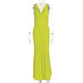 Damen Maxikleid mit tiefem Wasserfallausschnitt und figurumspielendem Schnitt R&B