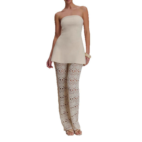 Damen elegantes Oberteil mit luftiger Häkelhose R&B