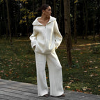 Damen Strick-Loungewear-Ensemble mit weitem Schnitt und hohem Kragen R&B