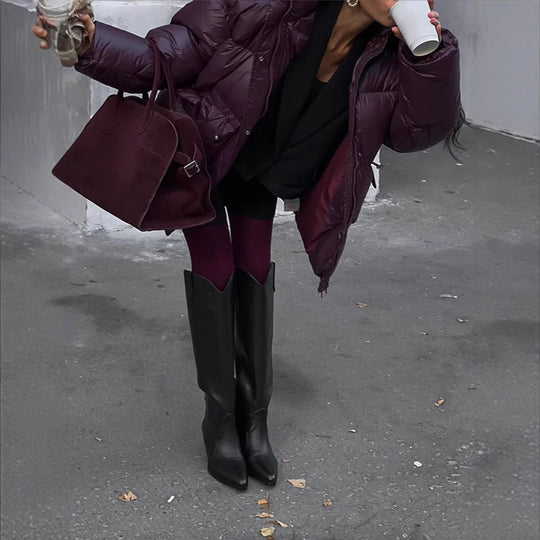 Damen Wattierte Winterjacke mit verstellbarem Taillenzug und Kapuze R&B