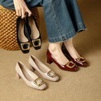 Damen Elegante Blockabsatz-Ballerinas mit funkelndem Schmuckdetail