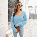 Damen Strickpullover mit V-Ausschnitt und strukturiertem Design R&B