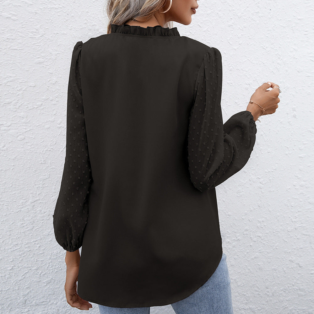 Damen elegante Bluse mit strukturierten Ärmel-Details R&B