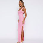 Damen Elegantes Maxikleid mit tiefem Schlitz und feiner Spitzenverzierung R&B