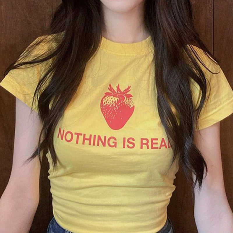 Damen Kreatives Grafik T-Shirt mit Erdbeer-Motiv R&B