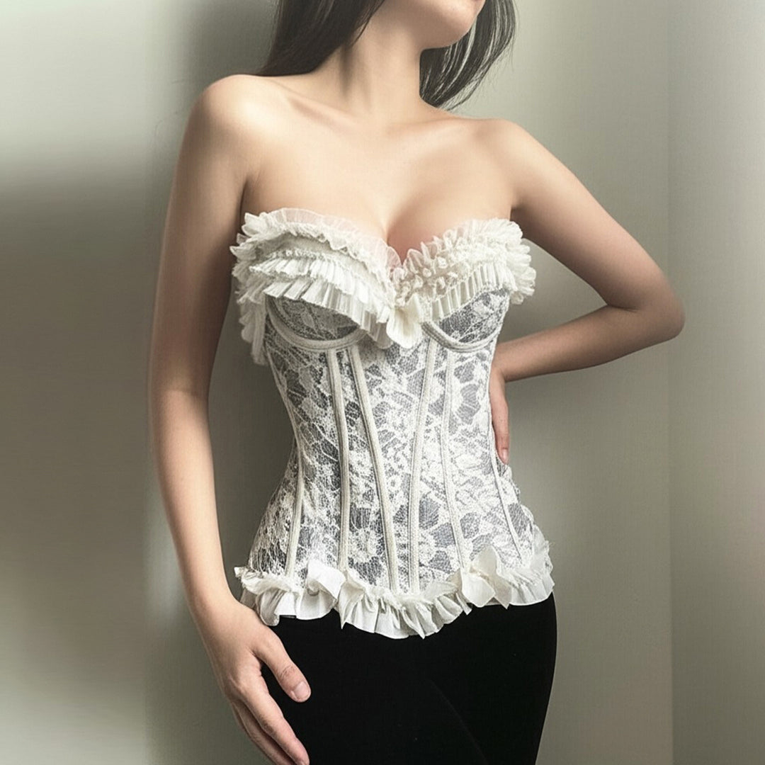 Damen Spitzen-Bustier mit Rüschendetails R&B