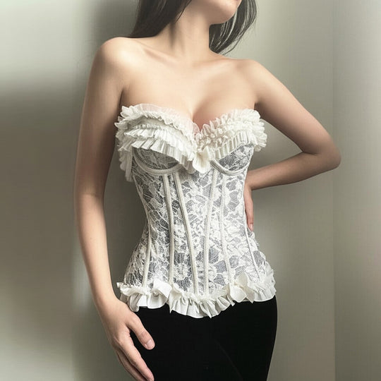 Damen Spitzen-Bustier mit Rüschendetails R&B
