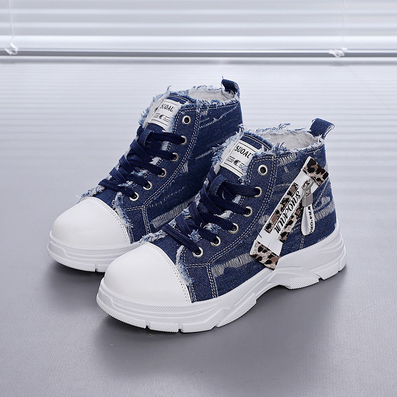 Damen High-Top Sneakers mit vintage Denim-Detail und verstärkter Sohle R&B