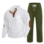 Herren nan Strick-Freizeitset mit Knopfleiste und Ellenbogenaufnähern sowie Cord-Cargohose R&B