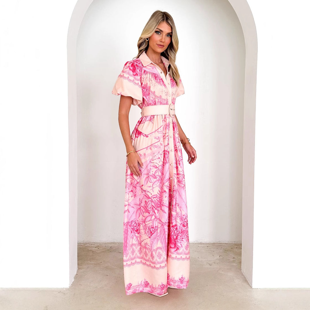 Damen Maxi-Kleid mit floralem Muster und eleganten Rüschen R&B
