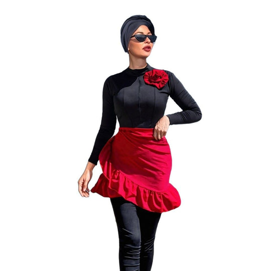 Damen Modischer Badeanzug mit Rock und Langarm R&B