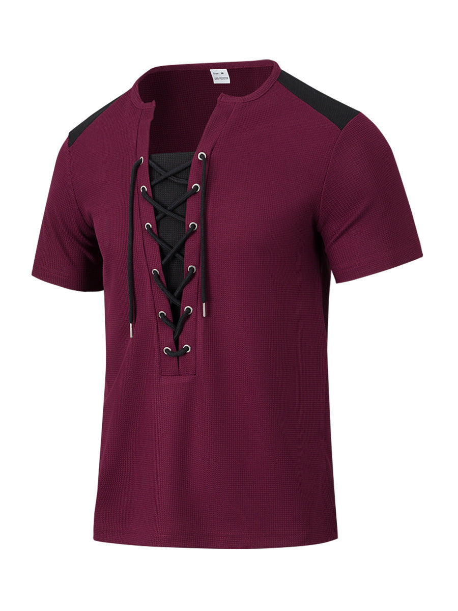 Herren Kurzarm Shirt mit sportlichem Schnürdesign R&B