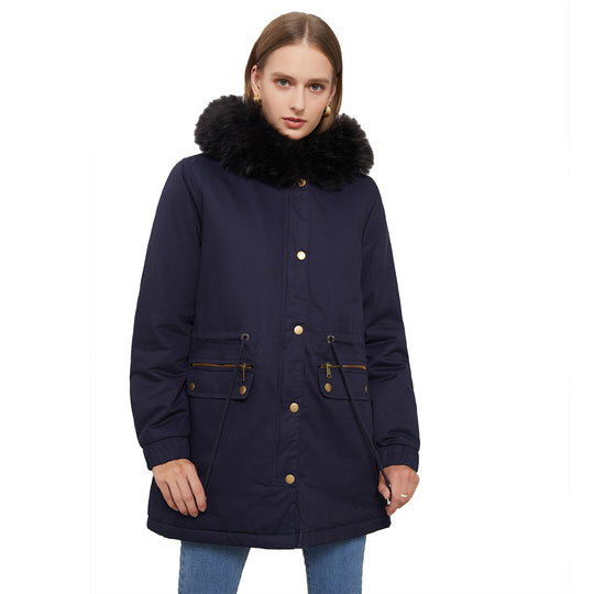 Damen isolierte Parka-Jacke mit abnehmbarem Kunstfellkragen und verstellbarem Taillenzug R&B